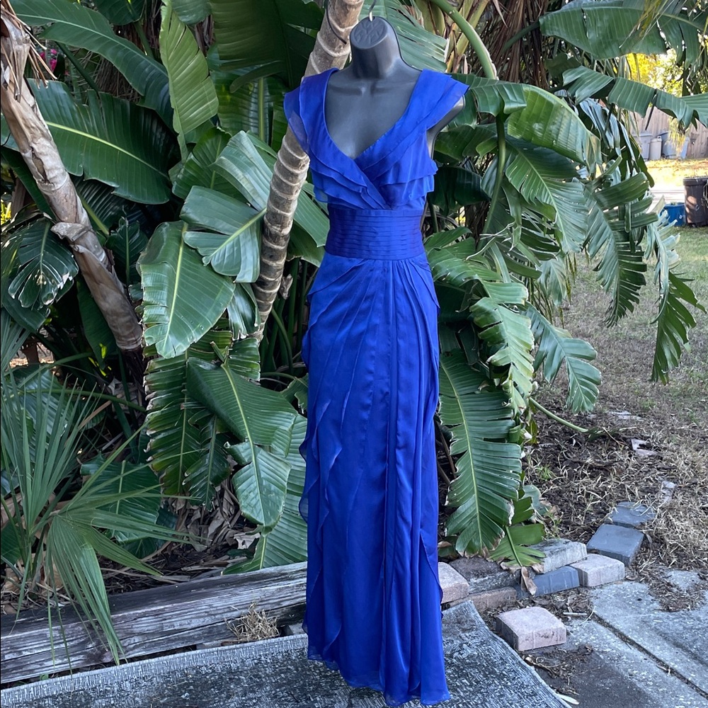 Adriana Papel occasion ruffled iridescent blue dress